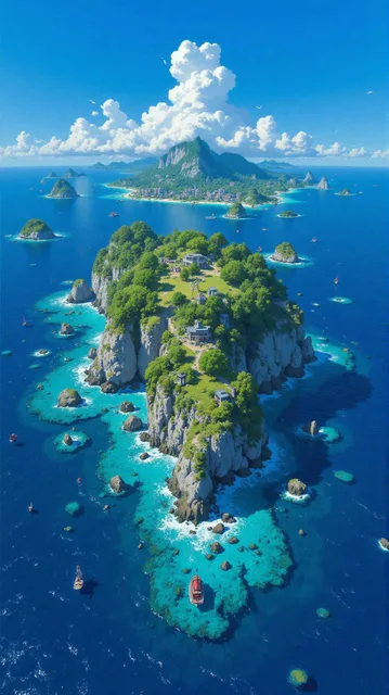 青い海に、全てが珊瑚で構成された島が浮かんでいる