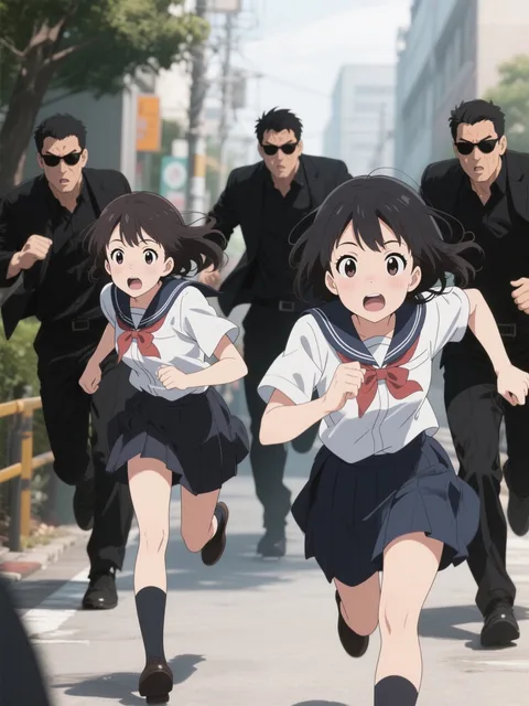 逃げる女子二人