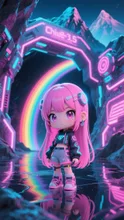 未来のピンク髪娘💕洞窟探検？面白そうだね❤️エッ❓虹は洞窟の中にも出るよ❤️昔は出なかったの❓不思議だねー❤️