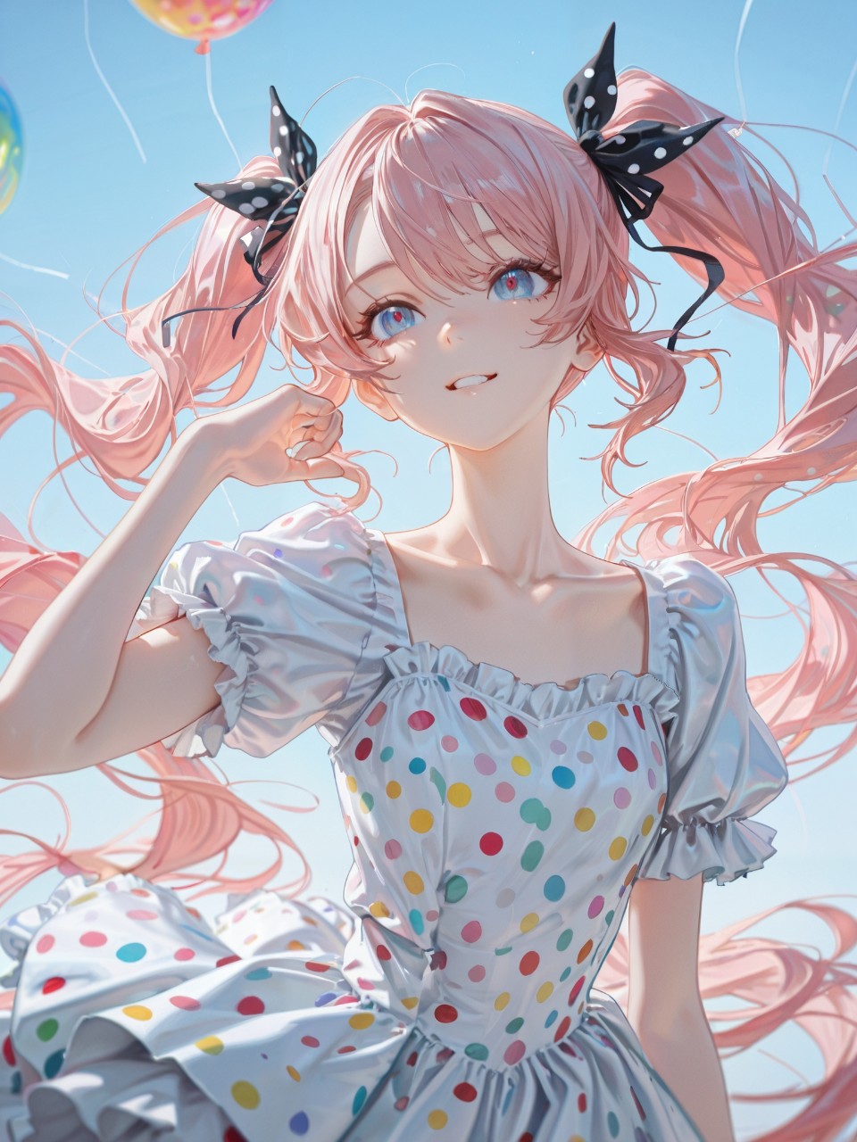 カラフル水玉模様のもも子 — 緋鞠さんのAIイラスト