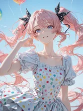 カラフル水玉模様のもも子 — 緋鞠さんのAIイラスト