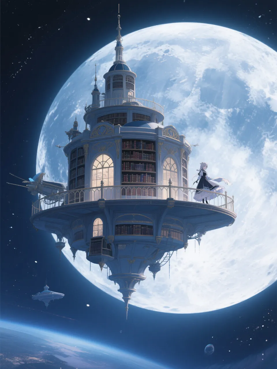 空飛ぶ図書館 — 花筏さんのAIイラスト