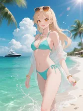 ビーチの陽子。