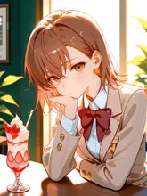 御坂美琴ちゃんが学校の帰り道にカフェでイチゴ🍓パフェを食べる御坂美琴ちゃんよ♡❣️💖⭐💫