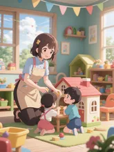 保育士、子供たちとままごと遊び(*ˊᗜˋ)