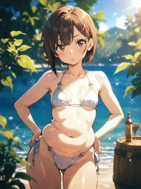 幼児体型で寸胴の愛らしい女の子、極小の胸