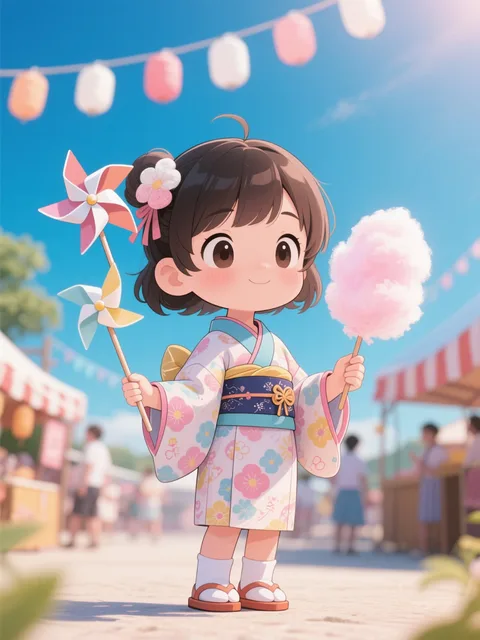 夏祭り♪風車2つ ´ට ̫ ට ;