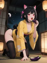 代わりに茄子でガマンしてあげるニャン