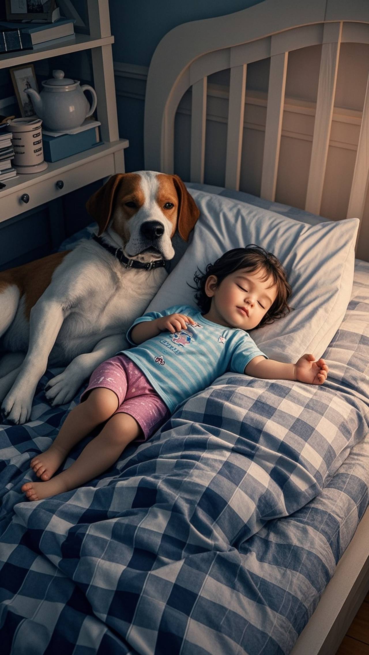 大型犬と2歳児の添い寝 — SUPP66695834さんのAIイラスト