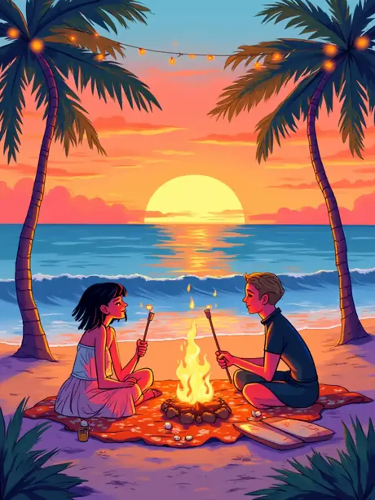 Beach Bonfire Bonding — rei_26さんのAIイラスト