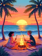 Beach Bonfire Bonding — rei_26さんのAIイラスト