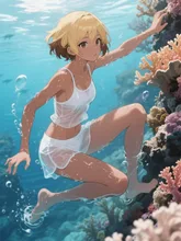 地元の女の子が素潜り