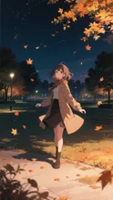 枯れ葉舞う夜の公園
