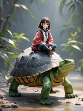 A woman riding a turtle — 詩☕さんのAIイラスト