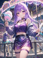 「メリーゴーランドの光の瞳～紫髪少女と綿あめの不思議な午後～」