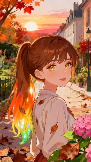夕焼けと少女