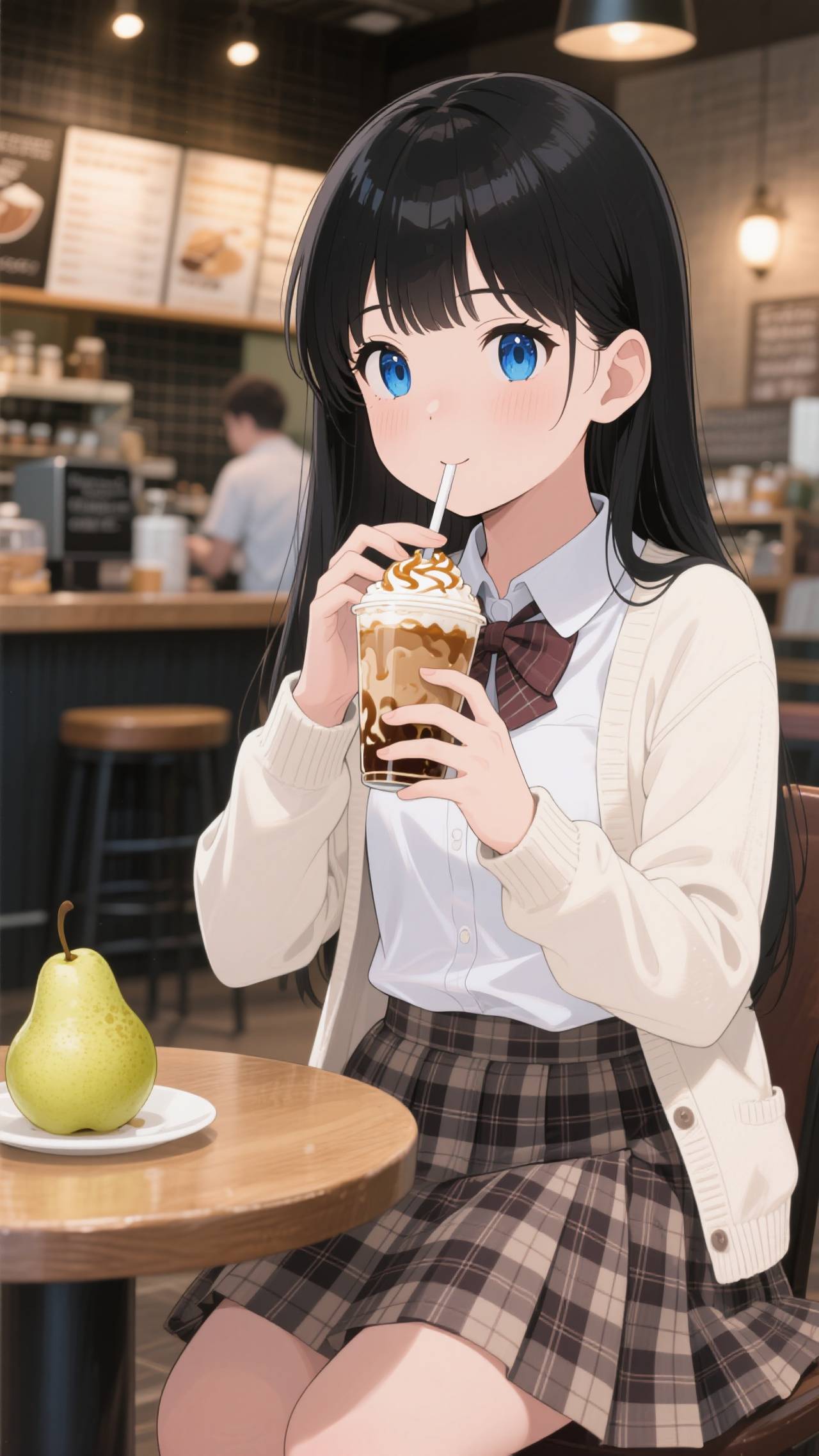 黒髪娘💕洋ナシ生キャラメルフラペチーノを飲む❤️