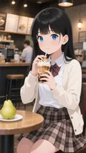 黒髪娘💕洋ナシ生キャラメルフラペチーノを飲む❤️