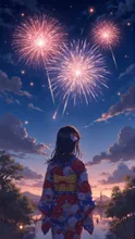 花火と女性
