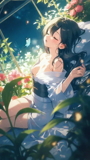 A illustration of look up… - 夜の温室で眠る