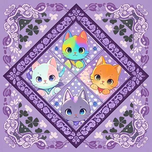 バンダナ 虹色子猫