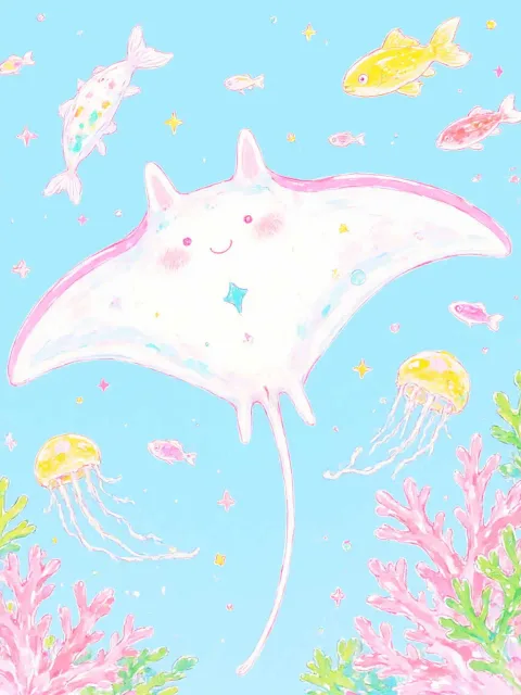 優雅に舞うマンタ、透明なクラゲ、カラフルな魚、サンゴ - 深海さんぽ