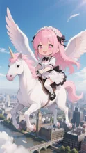 白ゴス娘💕ペットのペガサスと空のお散歩❤️