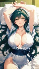 和室の布団で寛ぐ — 茅乃さんのAIイラスト
