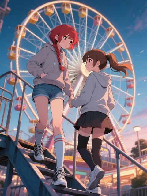 双子と夕闇の観覧車