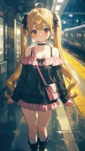 夜の駅、少し不安な黄色