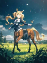金髪ツインテールの女性ケンタウロス