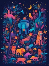 夜の動物園 — クレヨンイラストのAIイラスト|SUPPART