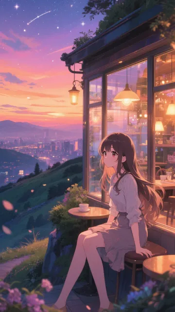 beautiful anime artwork - 坂の上の喫茶店