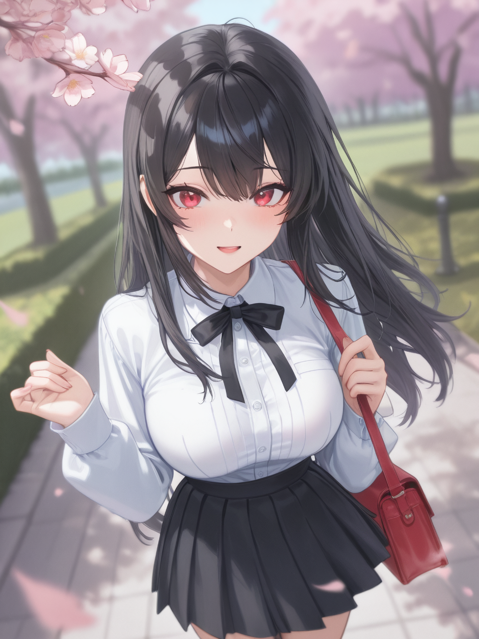 デートの待ち合わせにウキウキ気分で桜並木道の歩く美少女お嬢様♡❣️💫 — cocoaさんのAIイラスト