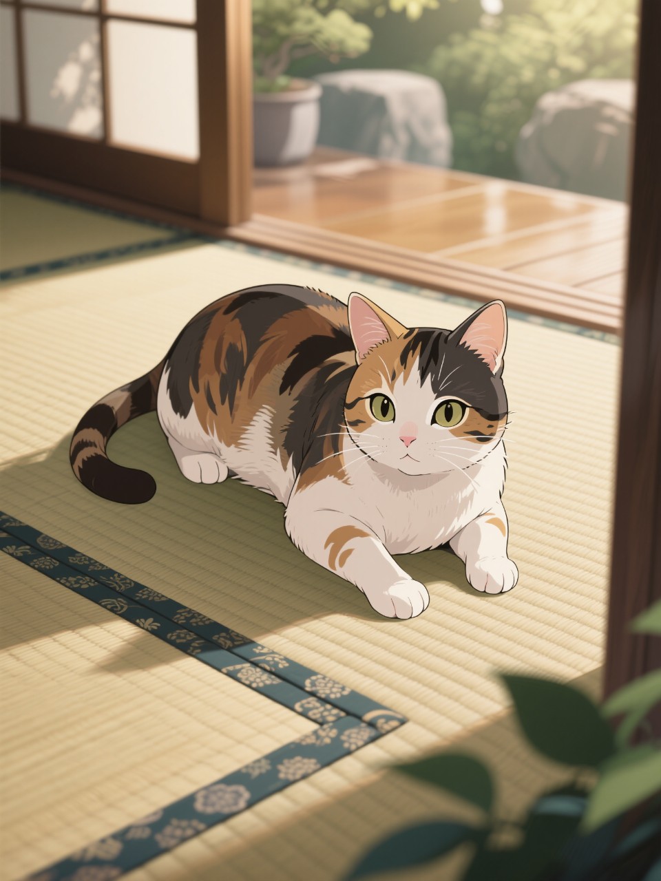 たたみの上にねっころがる猫