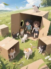 猫達の秘密基地 — 草原イラストのAIイラスト|SUPPART