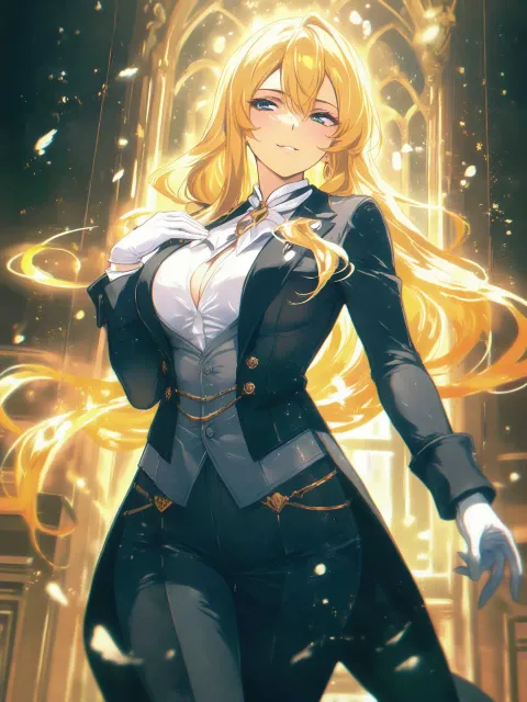 燕尾服に白手袋の凛々しく色っぽい女執事の成年女性