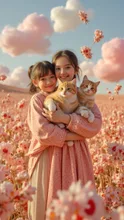 可愛い猫ちゃんと可愛い少女達 — AKEYJOさんのAIイラスト