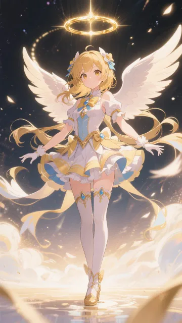 1人の少女、魔法少女、天使風、金の輪、天上の光