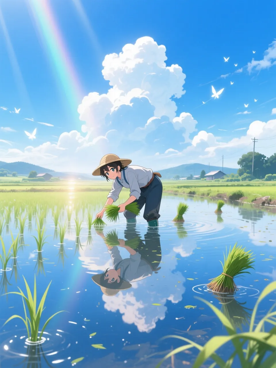高精度アニメ - 田植えの水鏡 / オーバードック