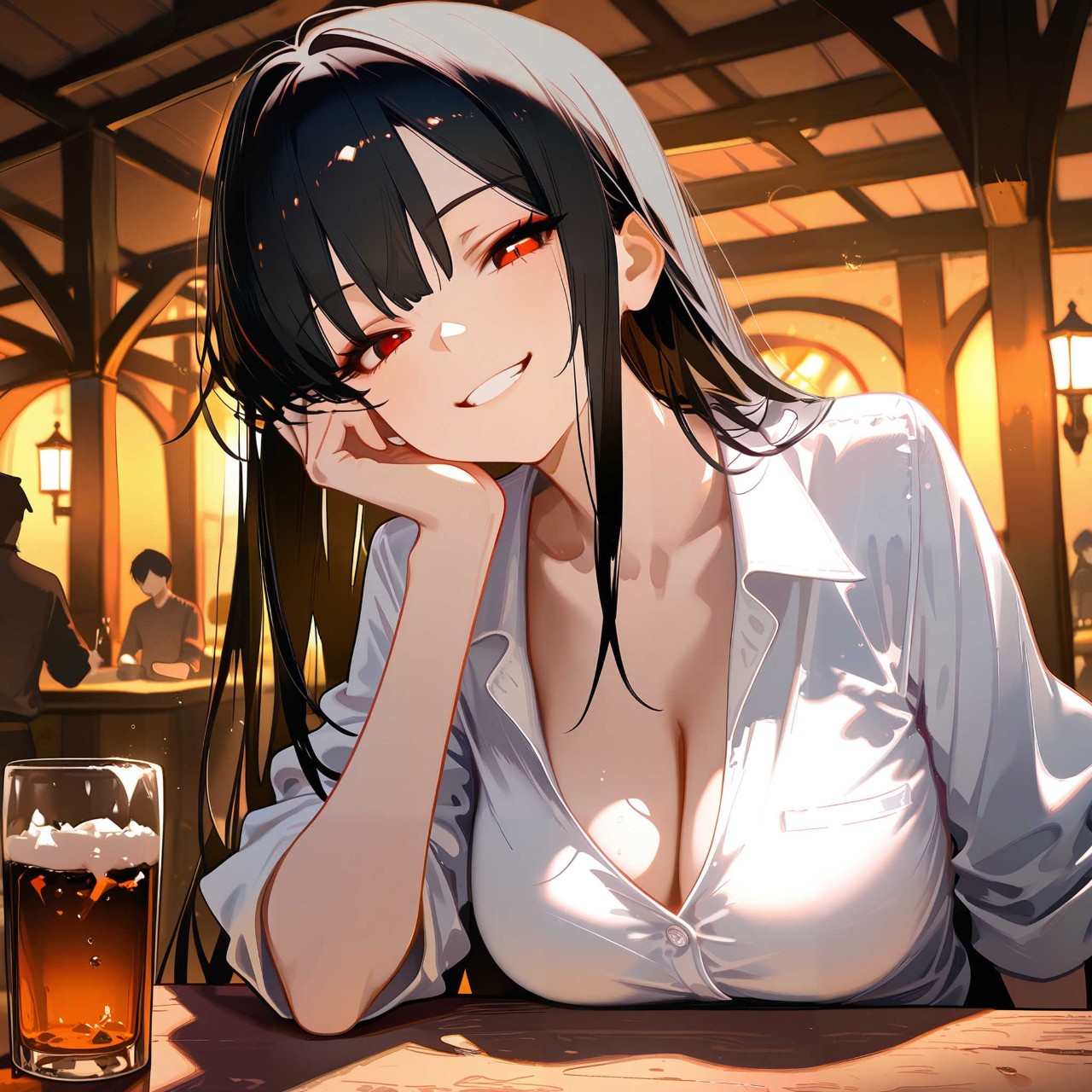 カウンターの微笑み酒 ～泡立つ一夜 — 衛宮家の一族さんのAIイラスト