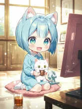 麦茶を猫ちゃんと飲む