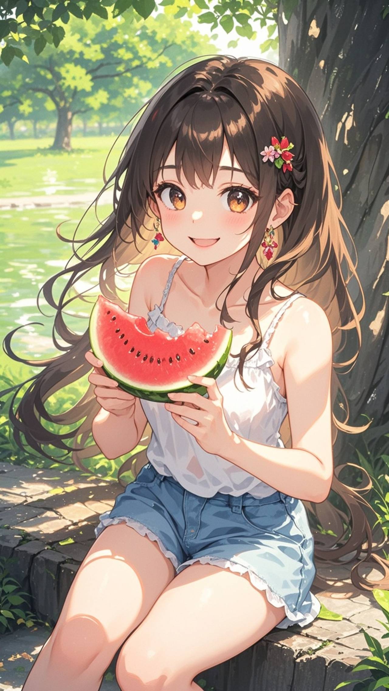 スイカを食べている女の子 — ほのかさんのAIイラスト
