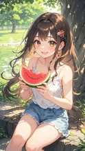 スイカを食べている女の子 — ほのかさんのAIイラスト