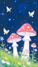 Whimsical Blue Glow Mushroom Garden — マサキ⚡さんのAIイラスト