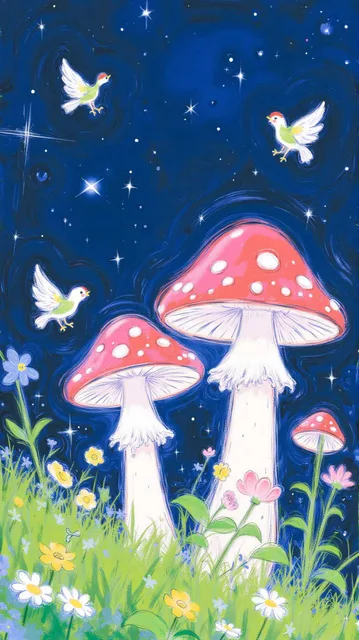 Whimsical Blue Glow Mushroom Garden