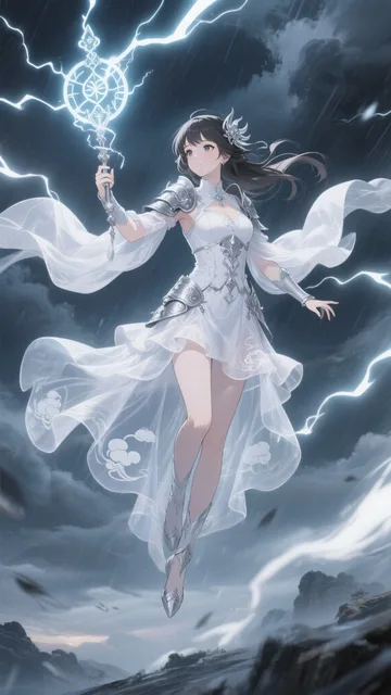 嵐の天空に舞う風神美少女