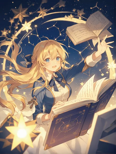 星の詩集を抱えて星座の下で朗読会を開く - 画像生成チャレンジ