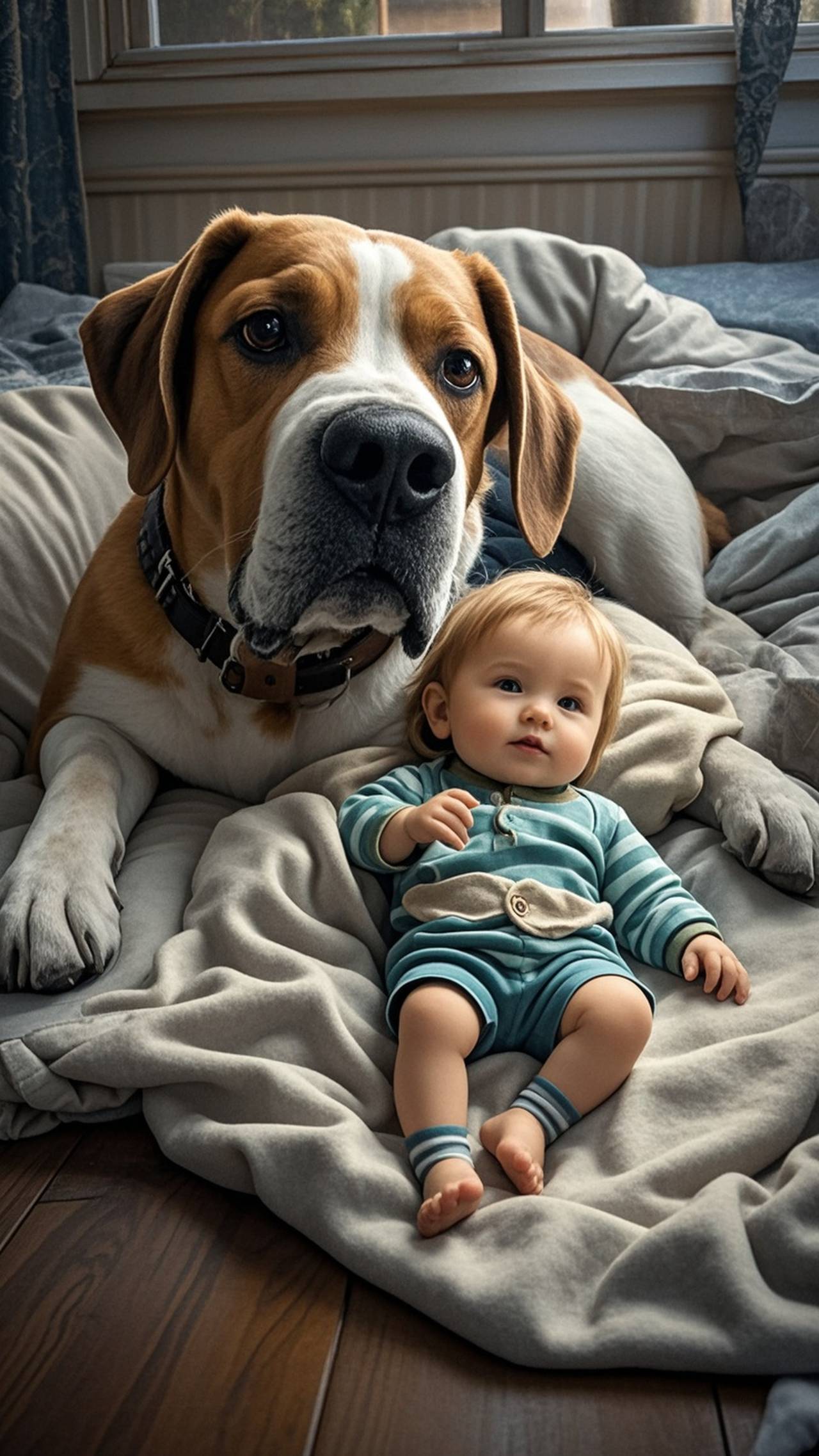大型犬と2歳児 — SUPP66695834さんのAIイラスト