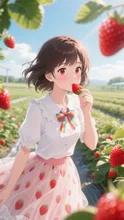 いちごを唇の近くにそっと添え